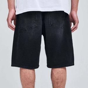 Shorts en jean noir pour homme, coupe droite, taille mi-haute, en coton délavé, décontracté, pour l'été - Product Image 5