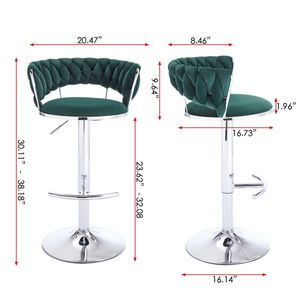 Set of 2 Swivel Height <b>Adjustable</b> Bar <b>Stools</b> with Chrome Footrest Base Velvet + Chrome Leg Simple Design + Mechanical Lifting - Product Image 2