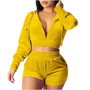 Oferta Especial: Conjunto de 2 Piezas de Shorts de Terciopelo con Bordado de Encaje Sólido por Encima de la Rodilla para Mujer, Ecológico y Transpirable - Product Image 1