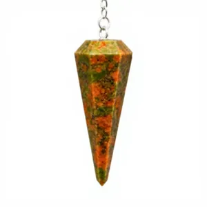 Péndulo de Cristal de Unakita Natural con Cadena Plateada, Péndulo de Radiestesia de Piedra Preciosa Verde Rosa Facetada, Venta al por Mayor - Product Image 1