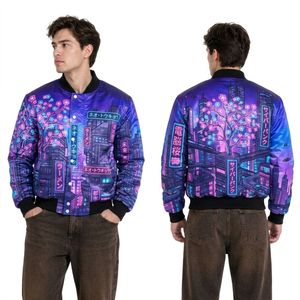 Chaqueta Moderna de Satén con Gráfico de Atardecer de Rejilla Neón Estilo Vaporwave Retro en Rosa Púrpura, Ligera, Transpirable y Casual para Hombre - Product Image 5