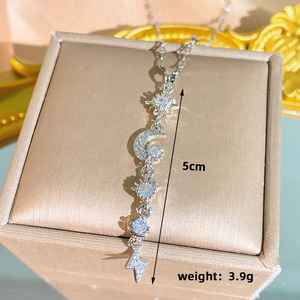 Collar con diseño de sol para mujer, chapado en oro blanco de 0.03µm de grosor, con incrustaciones de circonita y cadena de cable. - Product Image 6