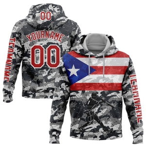 Sweat-shirt à capuche sportif camouflage rouge-blanc 3D avec drapeau de Porto Rico, nouveau design personnalisé, vente en gros directe pour l'industrie - Product Image 1