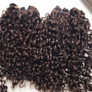 Precio de fábrica 100% Raw Virgin Vietnamita Human Lace Weft Pixie Curl Color Chocolate Super Double Drawn Extensiones de cabello - Product Image 1