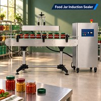 Machine de scellage par induction pour bocaux alimentaires, pour ouvertures de 20 à 120 mm, avec convoyeur continu, refroidissement par air intégré et puissance de 4 kW AT-4000