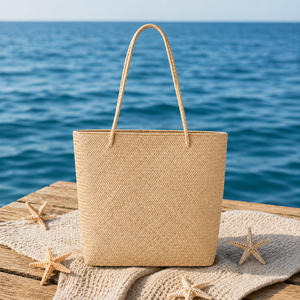 <b>Straw</b> Woven Eco-friendly Tote <b>Bag</b> Solid Color Bohemian Style Open Top Summer Beach Daily Travel Women's Handbag - Product Image 1