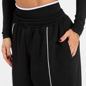 Pantalon de survêtement ample pour homme, noir, 100% coton molletonné, épais, respirant, taille élastique, avec bande latérale, style sportif - Product Image 6