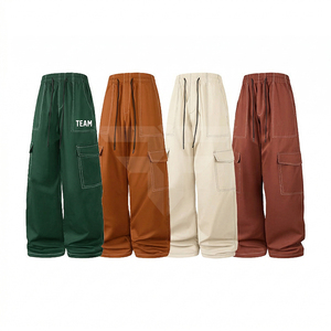Pantalon cargo homme personnalisé avec logo, coupe ample, jambe large, style streetwear, léger, teint en pièce, taille élastique, multi-poches, vente en gros - Product Image 1