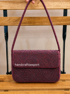 Luxury Handmade Durable Burgundy Floral Embroidery Beaded Shoulder Bag for Women Evening Clutch <b>Handbag</b> Magnetic Snap - Product Image 3