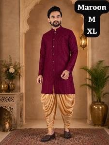 Conjunto de Kurta Tradicional Indio-Occidental de Verano para Hombre, Dhoti de Seda, Tela Importada Premium Antiarrugas para Bodas y Fiestas, Talla XL - Product Image 3