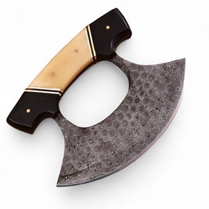 UA Supplies Hand Forged Damascus Steel OEM Customized Alaskan Ulu Chef Knife <b>Meat</b>/vegetable <b>Mincer</b> Bone Handle Ambidextrous - Product Image 1