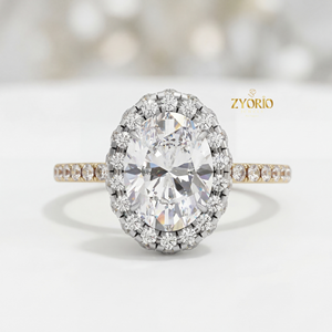 Yellow Gold 925 <b>Silver</b> 1 Carat VVS2 Clarity Oval Cut Lab Grown Diamond Halo Engagement <b>Ring</b> Pave <b>Set</b> Band Brilliant Cut Bridal - Product Image 6