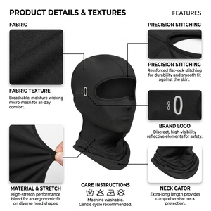 Custom Reflective Logo One-Hole Black Unisex Balaclava Full Face Stretch Hood Lightweight Breathable Waterproof Plush Thermal - Product Image 4