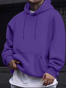 เสื้อฮู้ดผู้ชายสีน้ำเงินกรมท่า ผ้าฟลีซทรงโอเวอร์ไซส์ สวมใส่สบาย แขนยาว สีพื้น ผ้าฝ้าย 100% มีกระเป๋า เหมาะสำหรับใส่ในฤดูหนาว - Product Image 2