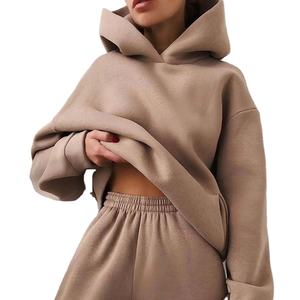 เสื้อครอปฮู้ดดี้ลำลองลายเรียบคุณภาพสูงสำหรับผู้หญิง สไตล์สตรีทแวร์แบบสั่งทำพิเศษสำหรับฤดูหนาว มีโลโก้ด้านหน้า ระบายอากาศได้ดี - Product Image 4