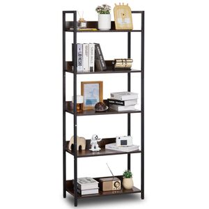 Libreria Industriale in Metallo Rustico a 5 Ripiani con Scaffali Aperti per Esposizione e Stoccaggio in Stile Vintage - Product Image 1