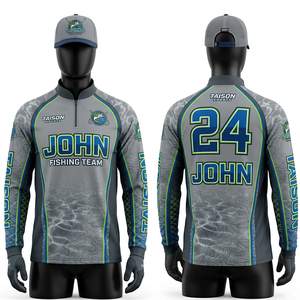 Maillot de pêche pour homme en polyester premium, interlock, anti-humidité, gris, avec empiècements néon, design par sublimation, logo personnalisé, manches longues - Product Image 1