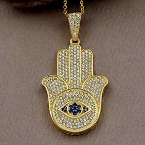 Popular Colgante Religioso Mano de Hamsa con Incrustaciones de Circonitas, Chapado en Oro, para Joyería Fina de Plata 925, Colgantes y Dijes - Product Image 1