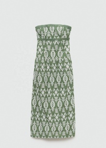 Robe brodée sans bretelles vert Pista pour femmes Style Latina décontracté avec broderie à la main avec taille naturelle - Product Image 3