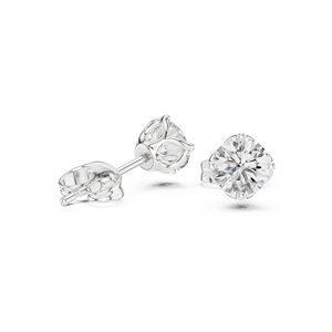 Boucles d'oreilles solitaires en diamant de laboratoire rond semi-précieux, serties de diamants en or blanc 14 carats, bijoux pour tous les jours - Product Image 4