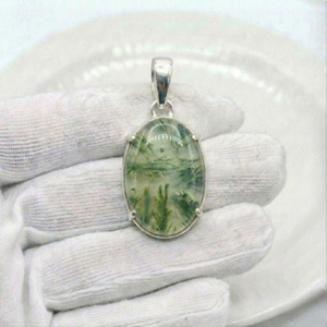 Pendentif ovale en agate mousse, argent sterling 925, serti à griffes, bijoux fins pour femmes, bijoux en argent fin faits à la main, vente en gros - Product Image 2