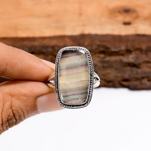Bague ajustable en fluorite, vintage, en argent sterling 925, pierre précieuse, bijoux faits à la main, cadeau pour femmes et filles - Product Image 4