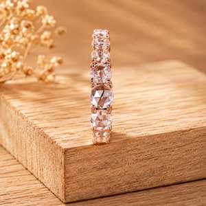 แหวนหมั้นเพชรทรงกลมเจียระไนแบบโรสคัท ทองคำแท้ 10K 14K 18K เพชรเพาะเลี้ยง สี E ความสะอาดระดับ VS VVS  แบบฝังหนามเตย - Product Image 4