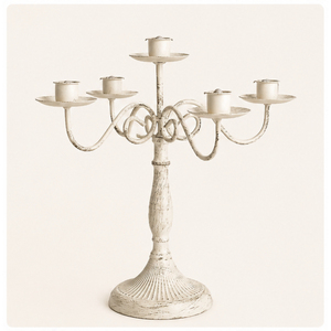 Candélabre en métal blanc antique à 5 bras, porte-bougie, centre de table shabby chic pour événements de mariage, vente en gros, décoration intérieure - Product Image 5