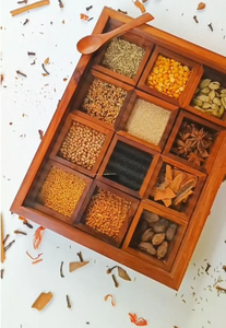 Caja de especias Masala hecha a mano de madera, caja de especias india con 12 compartimentos, decoración de cocina - Product Image 6
