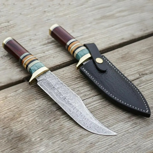 Cuchillo de caza y desollado de Damasco de primera calidad, proveedor mayorista con funda de cuero para pesca y actividades al aire libre, mercados de EE. UU. y Europa - Product Image 1