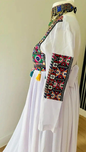 Premium Handmade Craftsmanship Traditional Embroidered Chiffon Colorful Dress Long Mirror Work Weddings Afghan Kuchi Dress - Product Image 3
