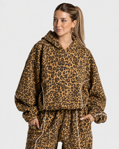 Sweat à capuche original pour femme à imprimé léopard avec manches contrastées, sweat à capuche en polaire premium doux pour femme - Product Image 1