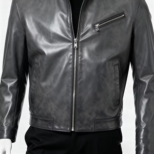 Chaqueta de Cuero Premium para Hombre con Cuello Alto, Estilo Casual Otoñal, Chaqueta de Cuero Vacuno Auténtico, Chaqueta Clásica de Primavera para Hombre - Product Image 4
