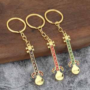 Llavero de <span class=keywords><strong>sitar</strong></span> esmaltado en tono dorado, de aleación de zinc, instrumento de cuerda indio, para regalo o recuerdo de Diwali - Product Image 1