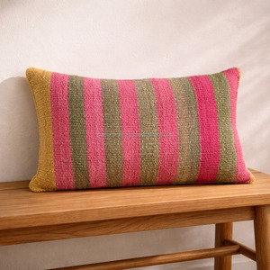 Foldable Multi Color Striped Woven Cushion <b>Cover</b> for Lavish Look Sustainable Handloom Woven Pillow Cases Decorative - Product Image 6