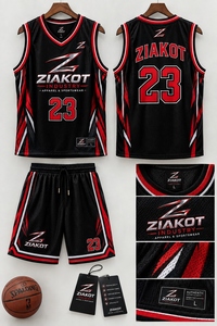 Vente en gros directe ZIAKOT INDUSTRY Maillot de basket-ball authentique rétro personnalisé noir-rouge - Product Image 1