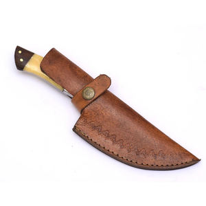 Couteau de chasse artisanal en acier Damas, lame à pointe tombante avec manche en ivoire et étui en cuir, lame fixe de 4 pouces, usage extérieur - Product Image 6
