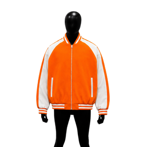 Blouson universitaire en laine orange de haute qualité avec fermeture éclair, style décontracté universitaire, veste polaire coupe classique pour l'automne – En promotion - Product Image 1