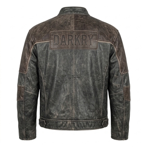 Distressed Vintage <b>Leather</b> <b>Jacket</b> <b>Brown</b> Charcoal Yoke <b>Mens</b> Custom Riding Coat Real Cowhide Outerwear Wholesale Factory Exporter - Product Image 2