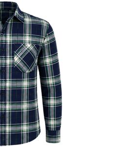 Chemise en flanelle à carreaux vert marine pour homme, coupe ajustée, manches longues, boutonnée, en coton, style décontracté, tendance, fabriquée sur mesure - Product Image 5