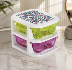 RIVER PLAST <b>Stackable</b> <b>Plastic</b> Storage <b>Drawers</b> Rectangle Double Tier PP Material for Kitchen Food Container Modern Design - Product Image 2