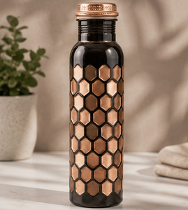 Copper Water <b>Bottle</b> Hexagon Design Modern Portable Travel <b>Bottle</b> with Lid Honeycomb Pattern Copper <b>Flask</b> Leakproof Reusable - Product Image 5