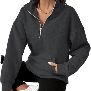 Sweat-shirt molletonné oversize à manches longues pour femme, demi-zip, anti-boulochage, décontracté, avec logo personnalisable imprimé sur le devant, idéal pour l'automne - Product Image 3