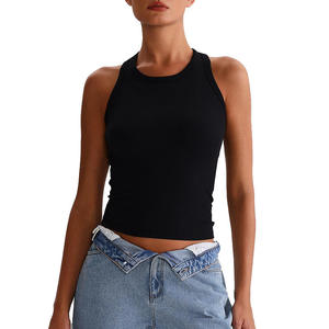 Débardeur pour femme en coton et bambou tissé noir, respirant, écologique, col rond, couleur unie, coupe courte, longueur normale, style minimaliste - Product Image 1
