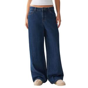 Jean en denim bleu foncé vintage pour femme, coupe large, taille haute, style décontracté urbain, vente en gros, personnalisation OEM - Product Image 2