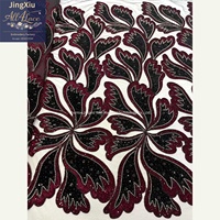 Tela de Tul Bordada con Lentejuelas y Cuentas Florales en Color Borgoña y Negro, para Vestidos Nigerianos Aso Ebi, Boubou y Kaftan