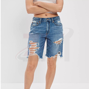 Shorts de Mezclilla Personalizados para Mujer, Cintura Alta, Casuales, de Verano, a la Moda, Estilo Urbano, Fabricante de Ropa OEM - Product Image 1