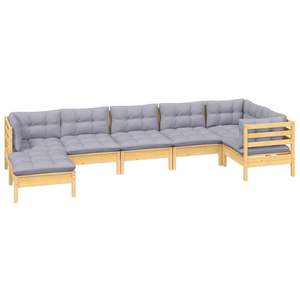 Ensemble de salon de jardin en pin gris massif avec collection de meubles d'extérieur en polyester de qualité supérieure - Product Image 3