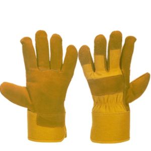 Cow Split Leather Work Gloves <b>Patch</b> Palm Vein Protection Yellow Cotton <b>Back</b> Safety Cuff Lined Gloves - Product Image 1