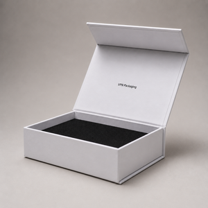 Boîte cadeau en carton rigide blanc, papier artistique, rectangle, insert en mousse noire, vernis sélectif UV, logo personnalisé pour bijoux et montres - Product Image 5